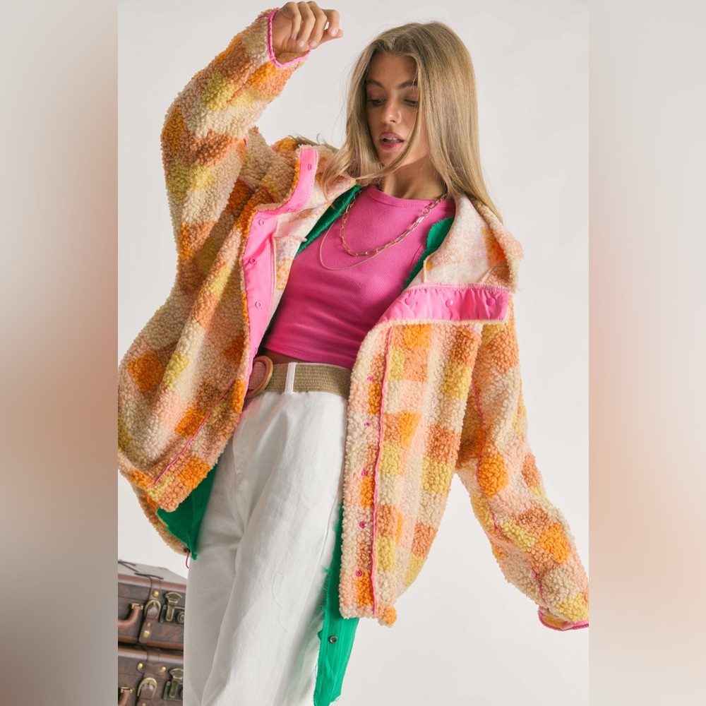Pink and orange Sherpa jacket